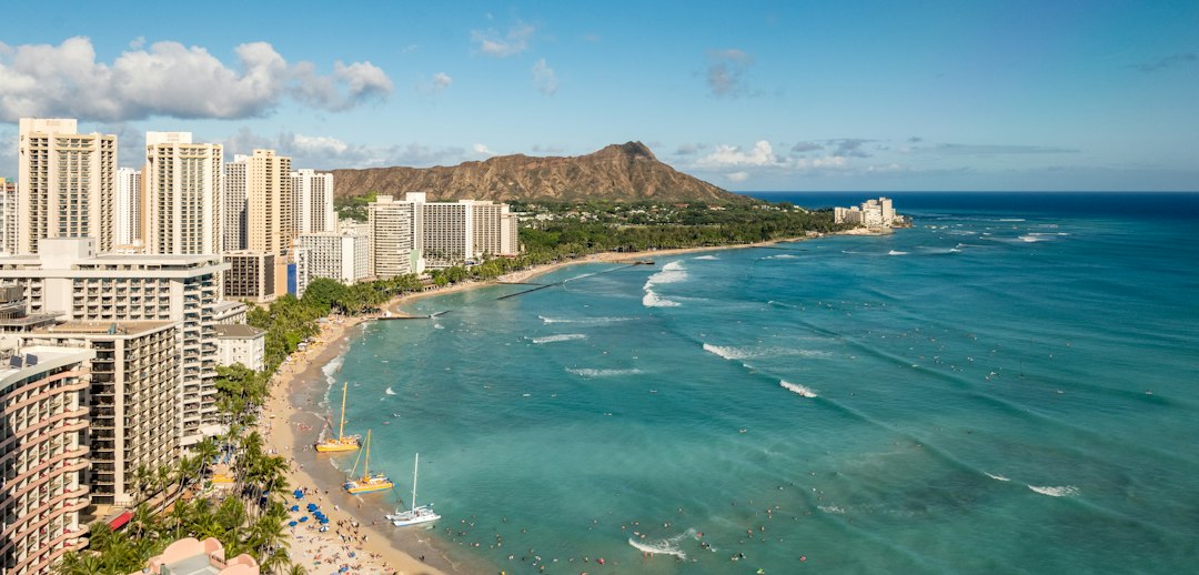 Coastline and Diamond Head crater in Honolulu, Hawaii