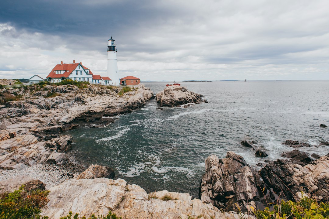 Lighthouse on the rocky coast of Maine
