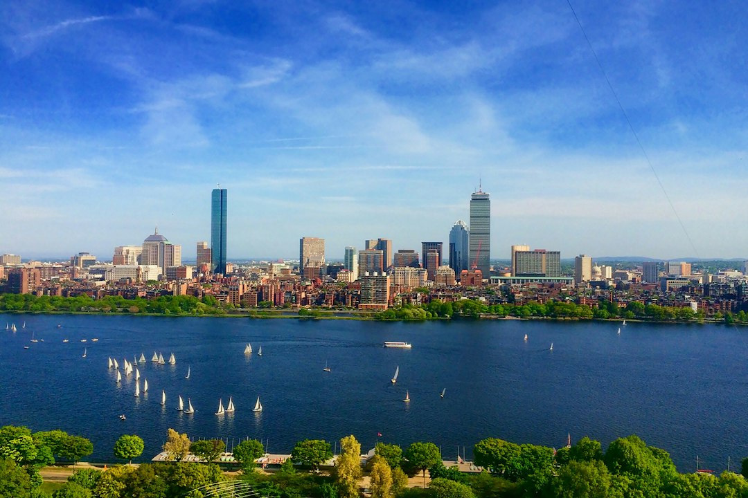 Boston skyline and harbor in Massachusetts